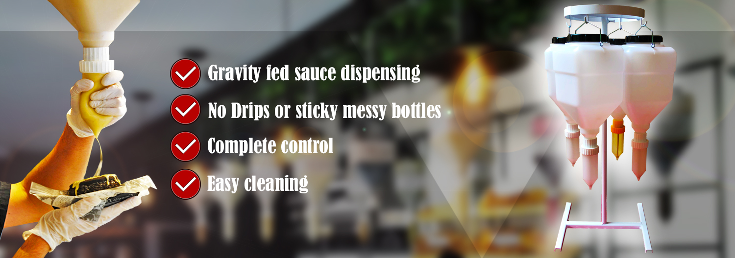 Hanging Sauce Dispenser Hanging, Gravity, Sauce Dispenser System.